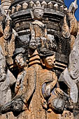 Elaborate figures carved in stucco decorate the ancient stupas, Kakku Buddhist Ruins. Shan State in Myanmar (Burma).